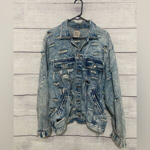 LF Furst of a Kind Vintage Denim Upcycled Reworked Distressed Denim Jacket XL